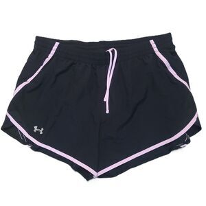 Under Armour Fly By 2.0 Running Shorts Women L Drawstring Loose Lined Black Pink